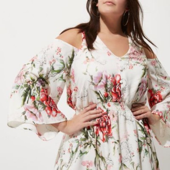 ASOS River Island Dress Plus Size 26 Floral White - Picture 2 of 8